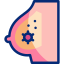 The skin of the breast shows dimpling, redness, or unusual texture changes.